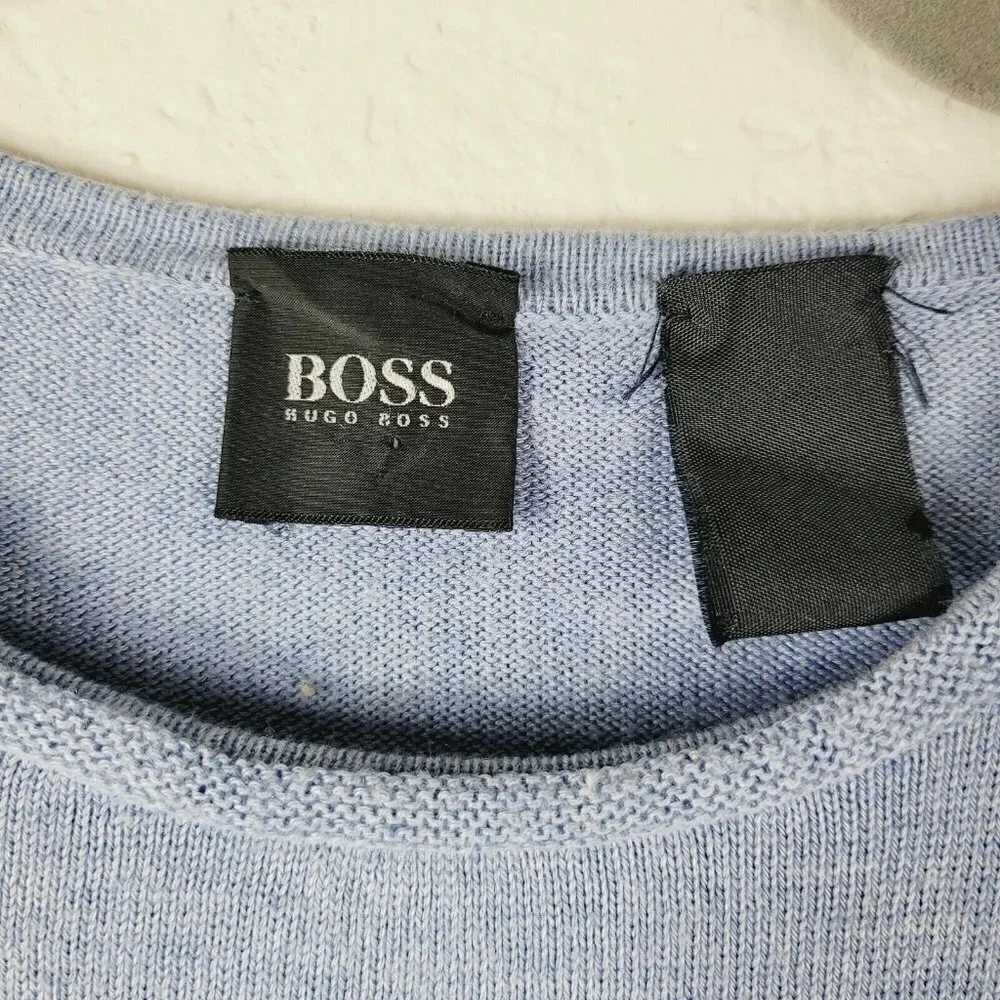 Vintage Hugo Boss Sz Large Knit Sweater Short Sleeve Light Blue Preppy Casual